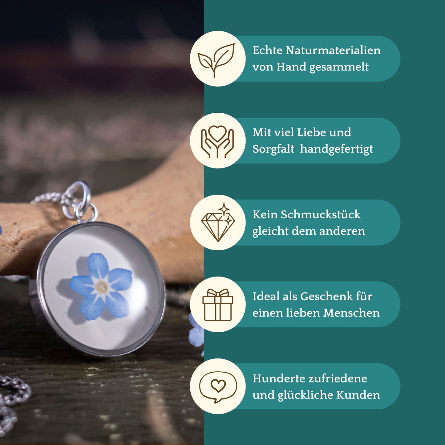 Schöner Anhänger mit Vergissmeinnicht Blüte, Edelstahl silberfarben