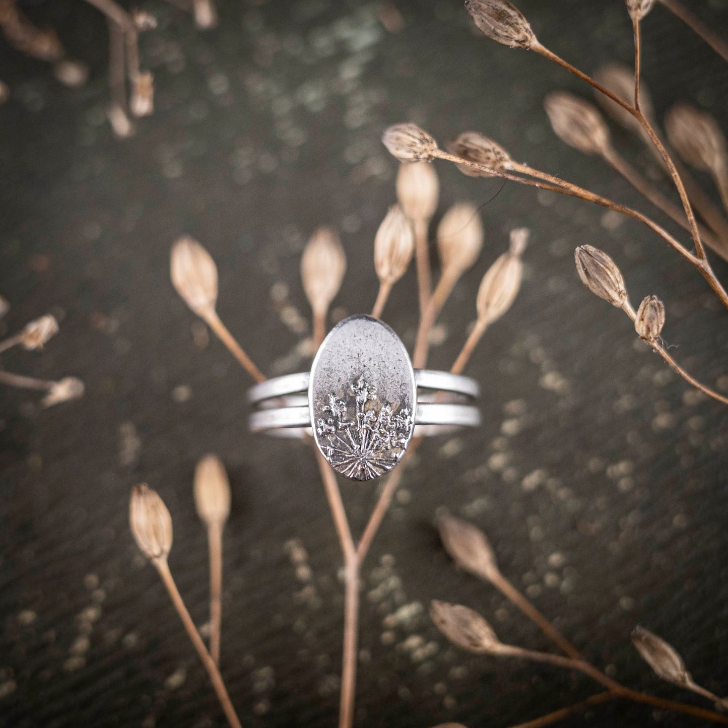 Ring mit Wilder Möhre, 925er Sterlingsilber