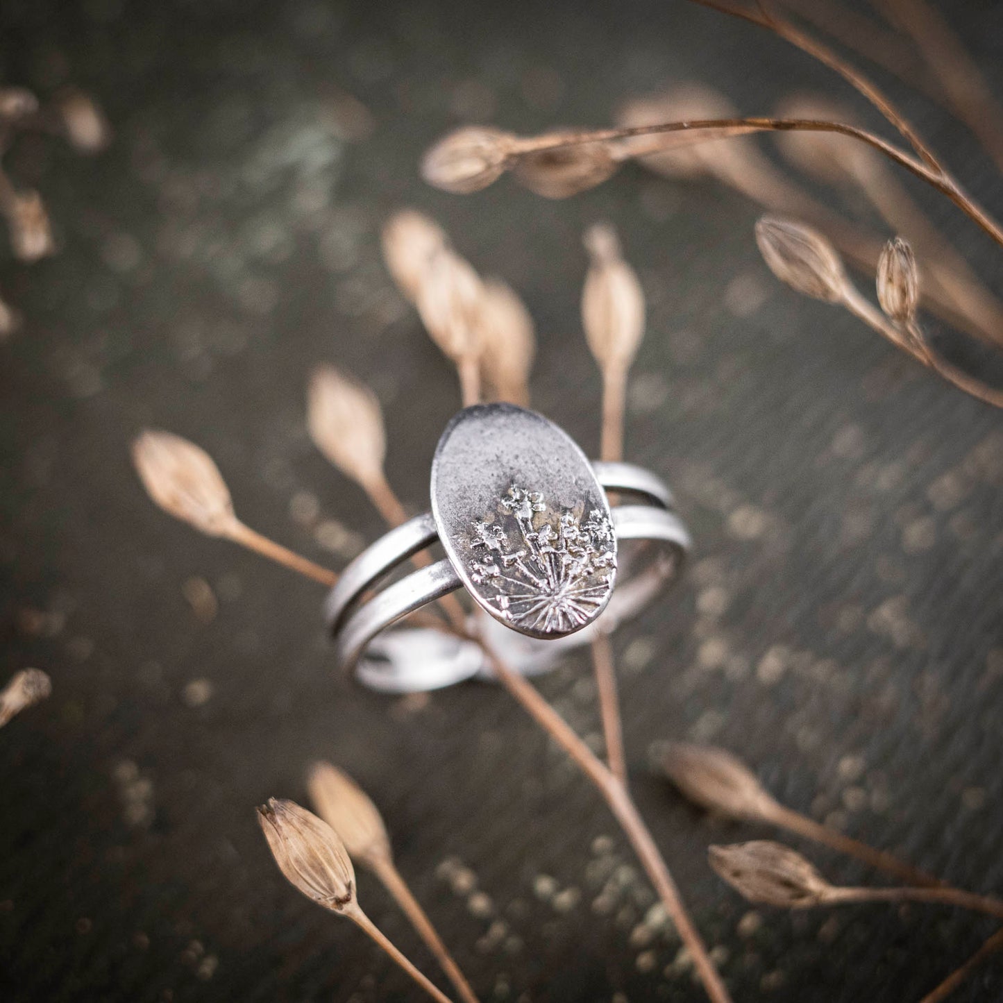 Ring mit Wilder Möhre, 925er Sterlingsilber