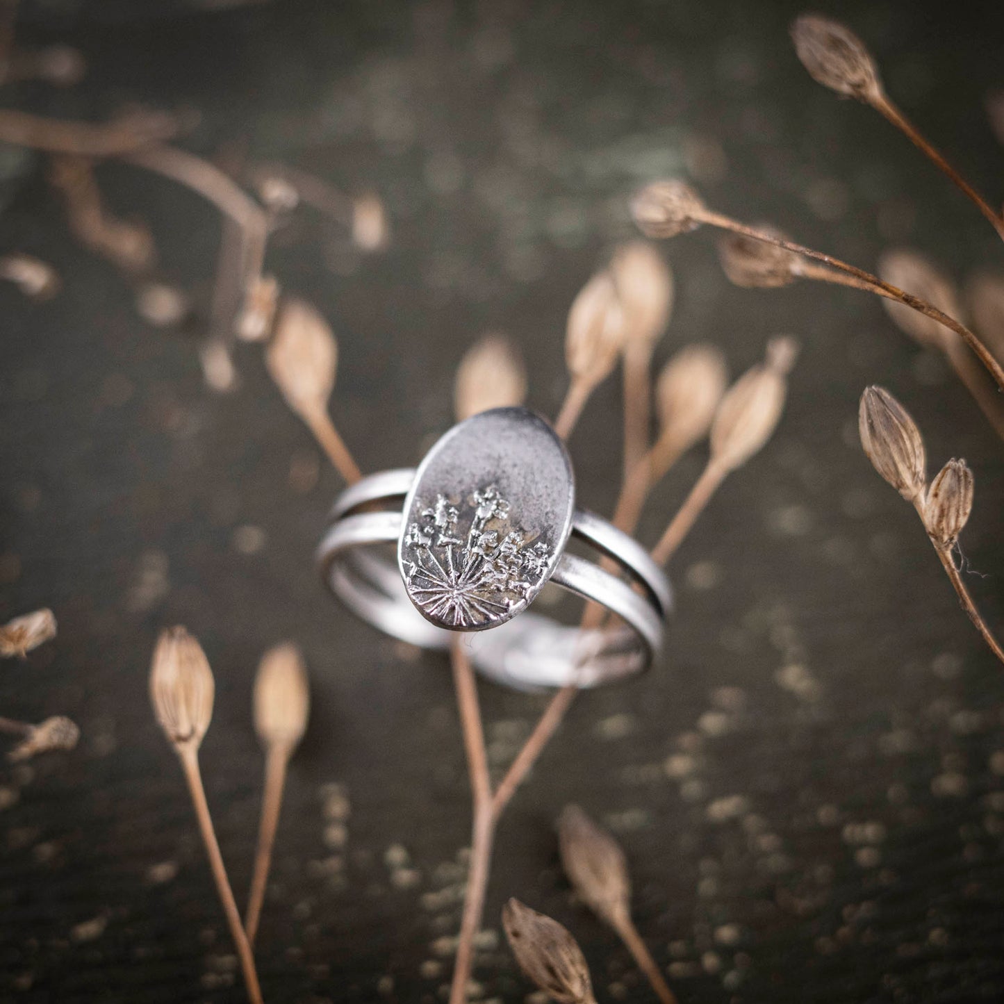 Ring mit Wilder Möhre, 925er Sterlingsilber