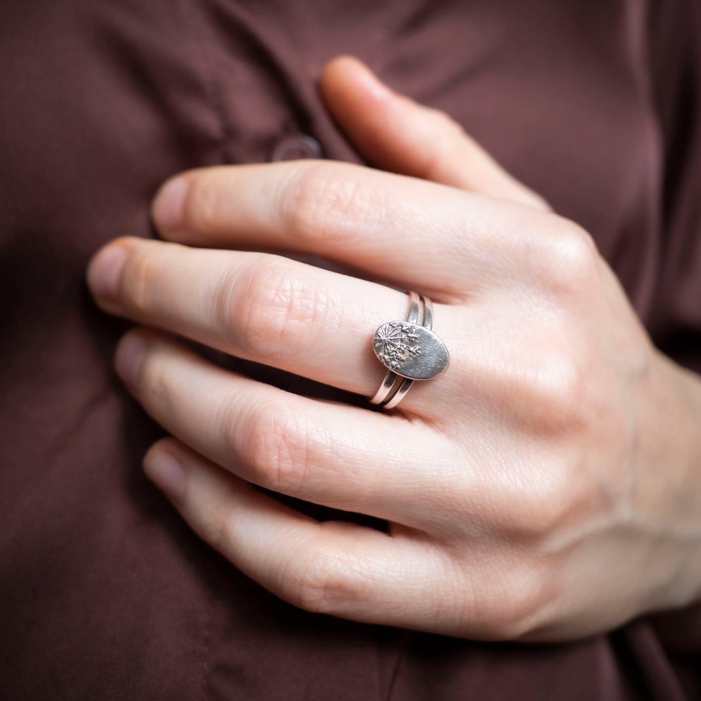 Ring mit Wilder Möhre, 925er Sterlingsilber