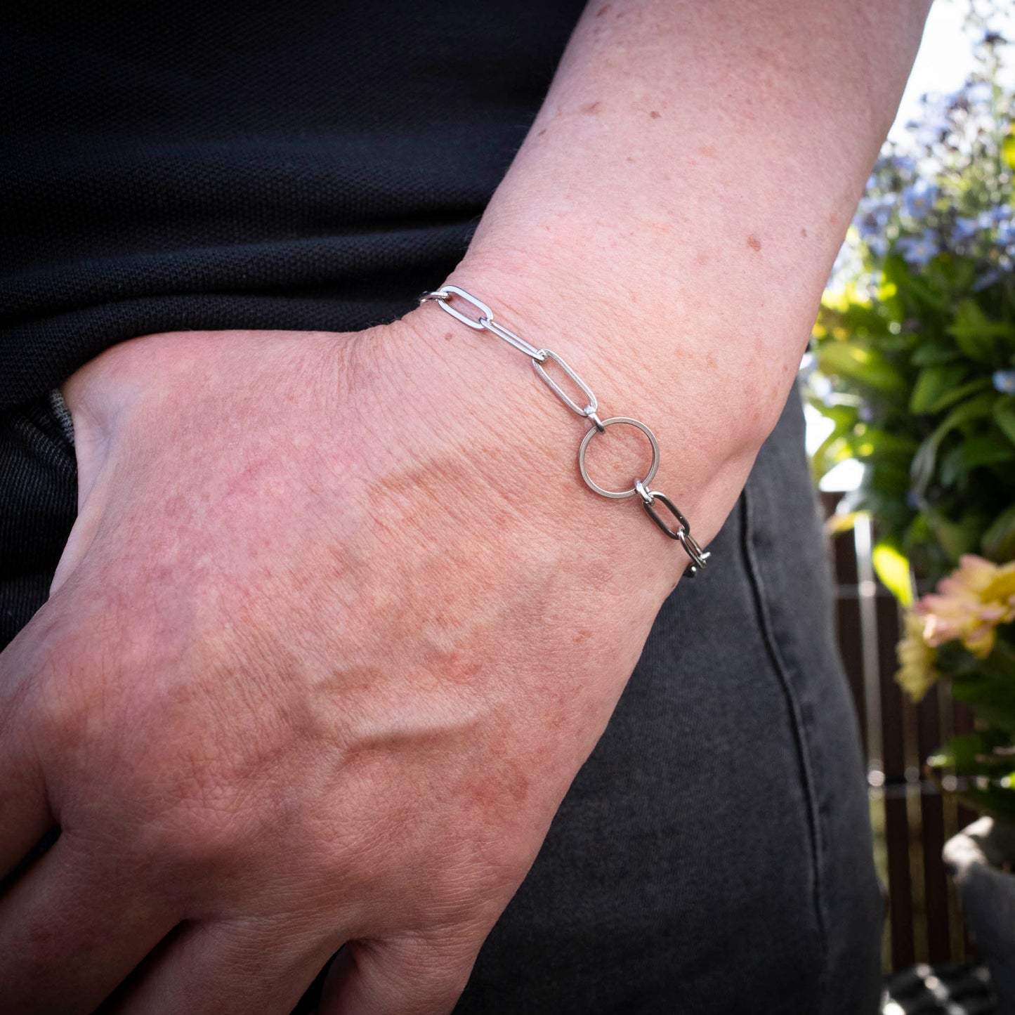 Süßes Armband mit Kreis, Schutzsymbol, Edelstahl silberfarben