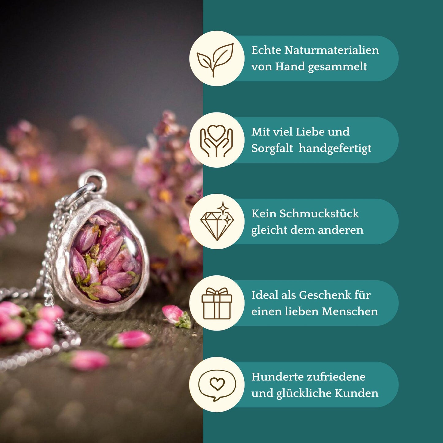 Mini Anhänger mit Heidekraut, versilbert