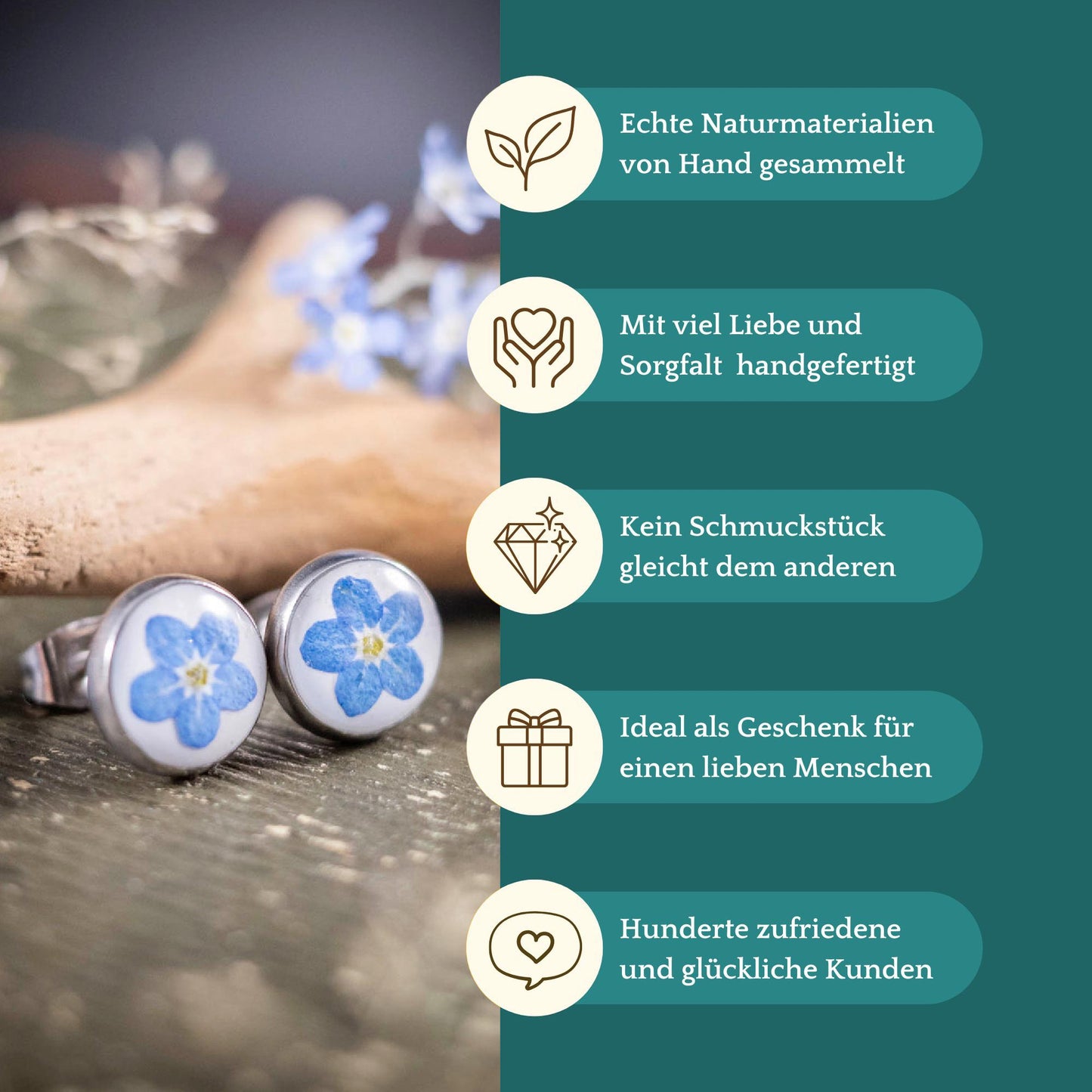 Ohrstecker mit echten Vergissmeinnicht Blüten, weiß, 10mm