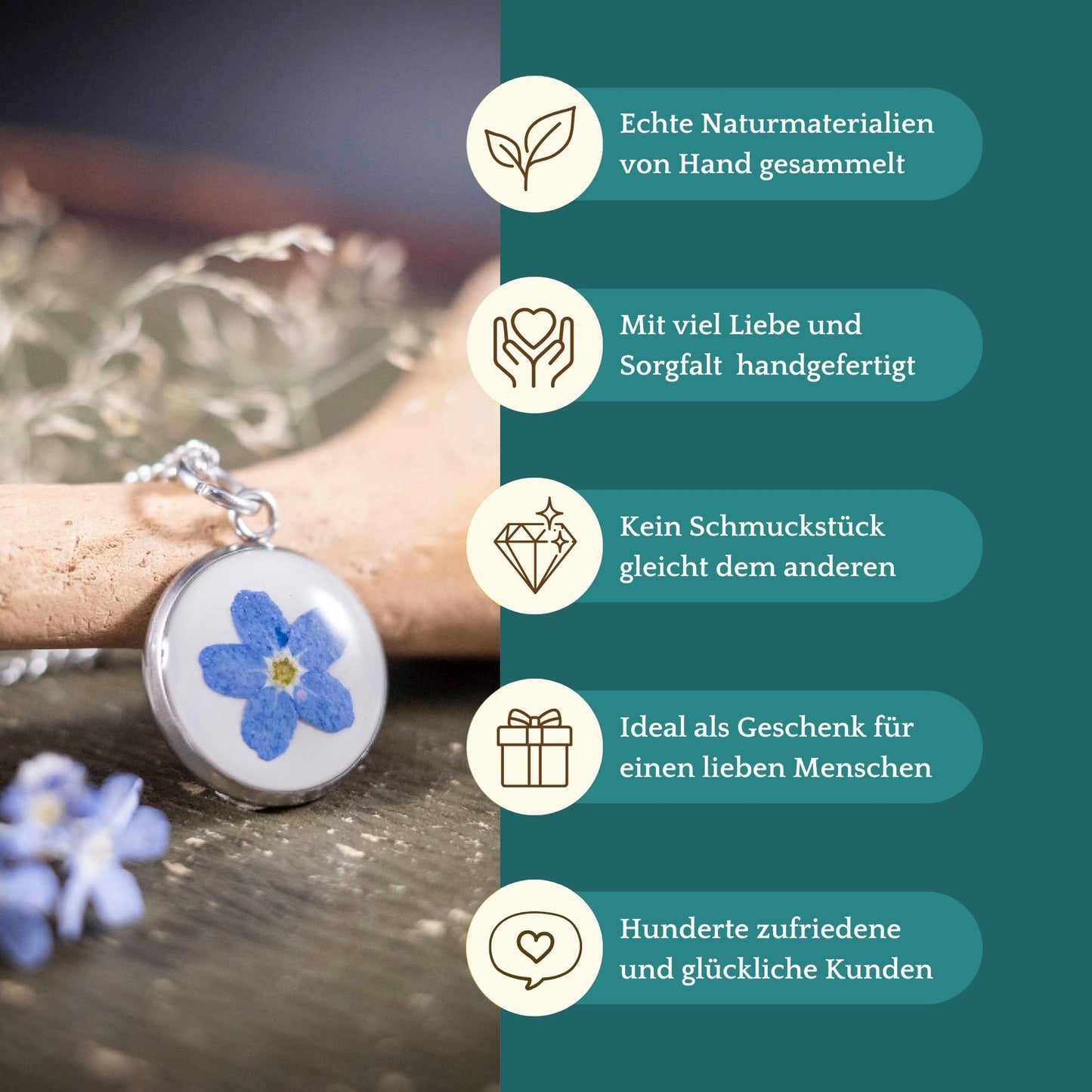 Süßer Anhänger mit Vergissmeinnicht Blüte, Edelstahl silberfarben