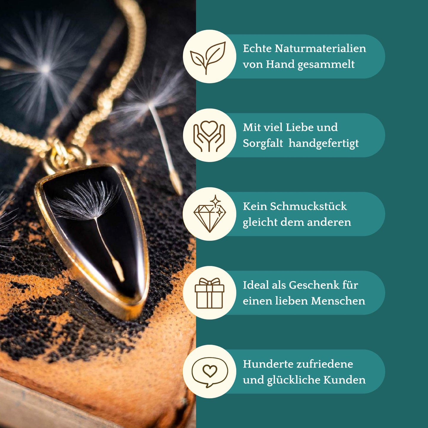 Wünsch dir was - Anhänger mit einem Pusteblumen Samen, 24k vergoldet