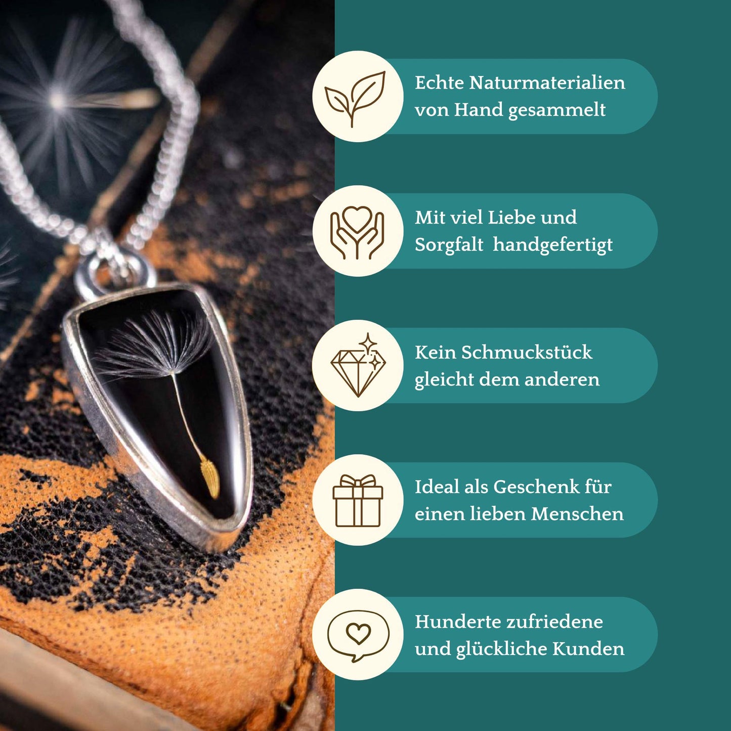 Wünsch dir was - Anhänger mit einem Pusteblumen Samen, versilbert