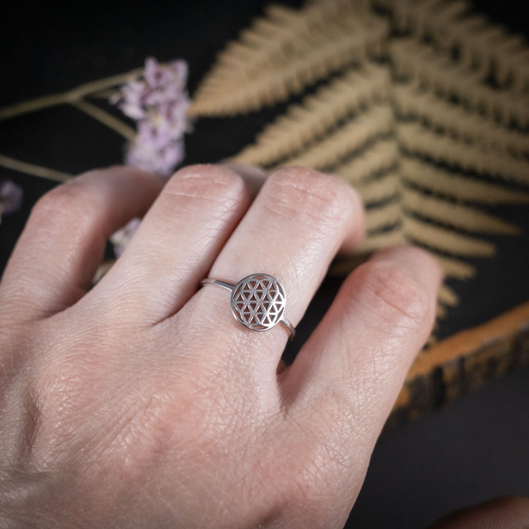 Ring mit Blume des Lebens, Edelstahl silberfarben