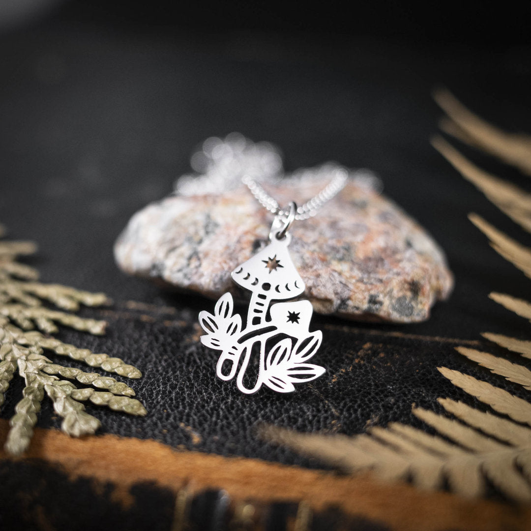 Pilz Kette, Symbol für Glück & Wachstum, Edelstahl silberfarben