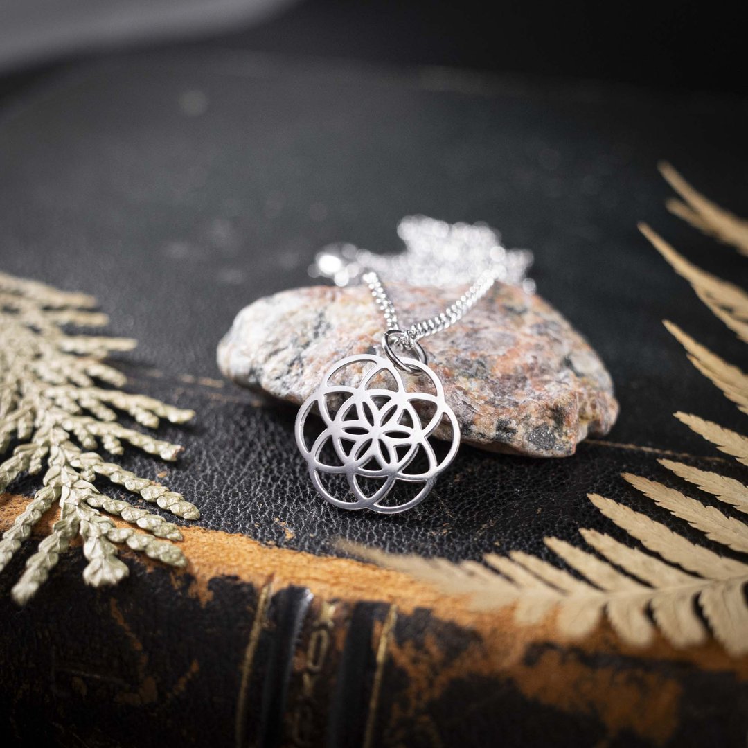 Blume des Lebens Kette, Symbol für Symbol der Harmonie & Unendlichkeit, Edelstahl silberfarben