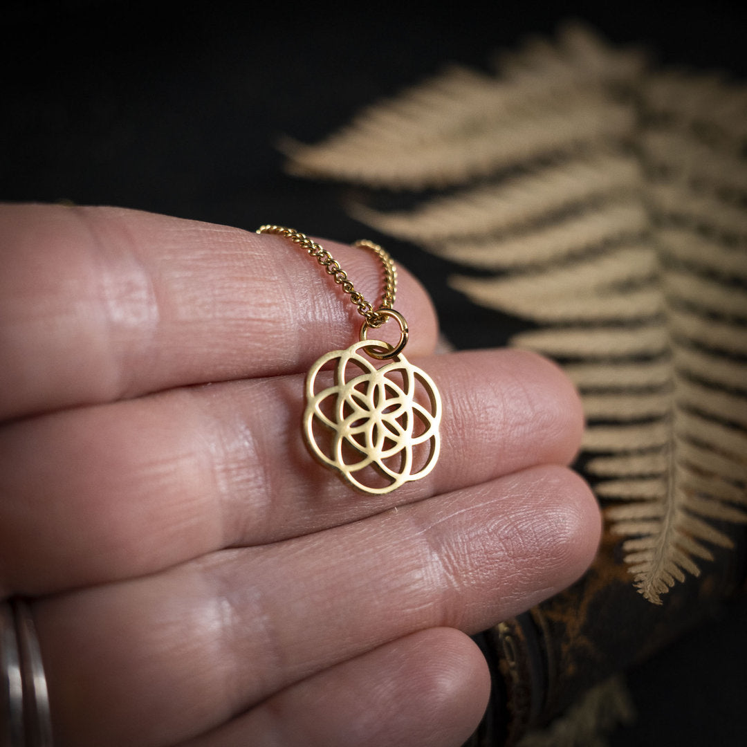 Blume des Lebens Kette, Symbol für Symbol der Harmonie & Unendlichkeit, Edelstahl goldfarben