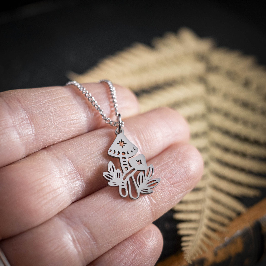 Pilz Kette, Symbol für Glück & Wachstum, Edelstahl silberfarben