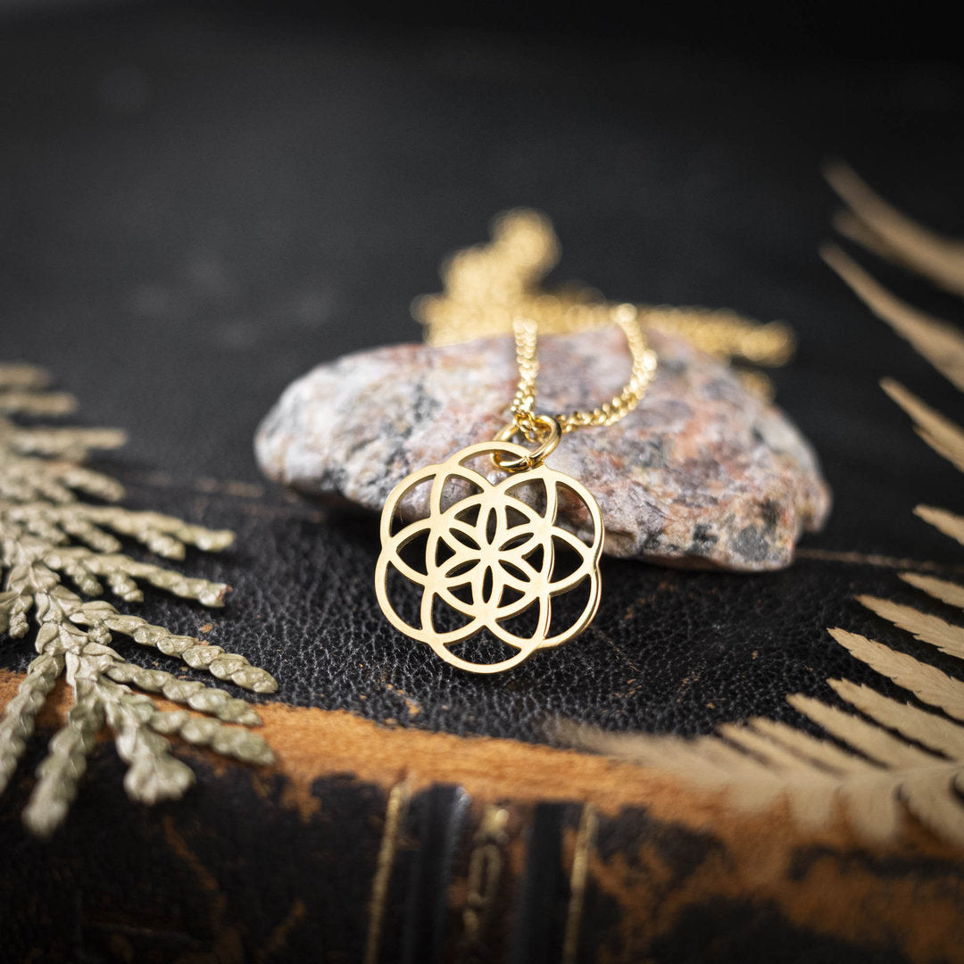 Blume des Lebens Kette, Symbol für Symbol der Harmonie & Unendlichkeit, Edelstahl goldfarben