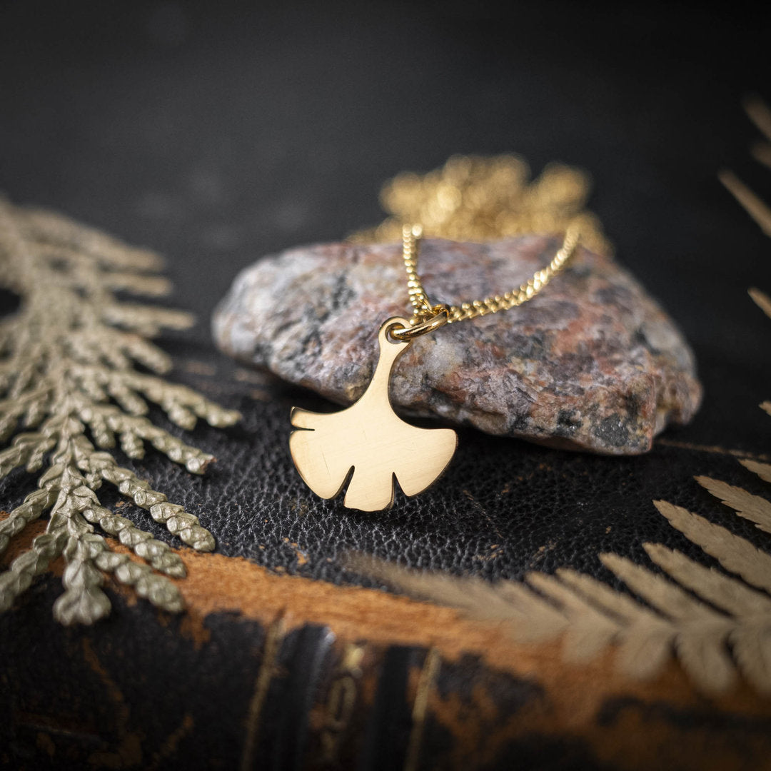 Ginko-Blatt Kette, Symbol für Hoffnung & Freundschaft, Edelstahl goldfarben
