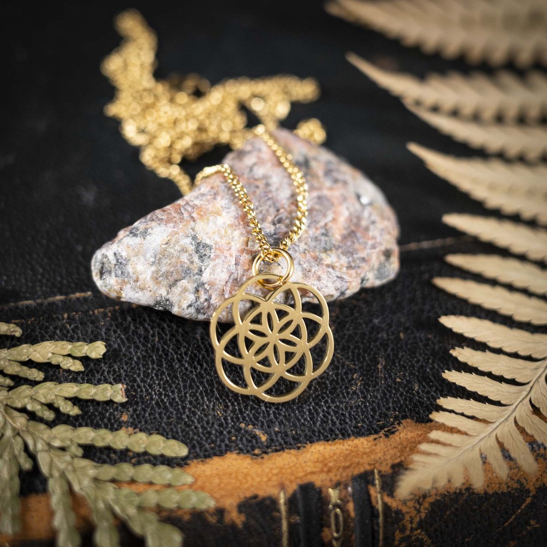 Blume des Lebens Kette, Symbol für Symbol der Harmonie & Unendlichkeit, Edelstahl goldfarben