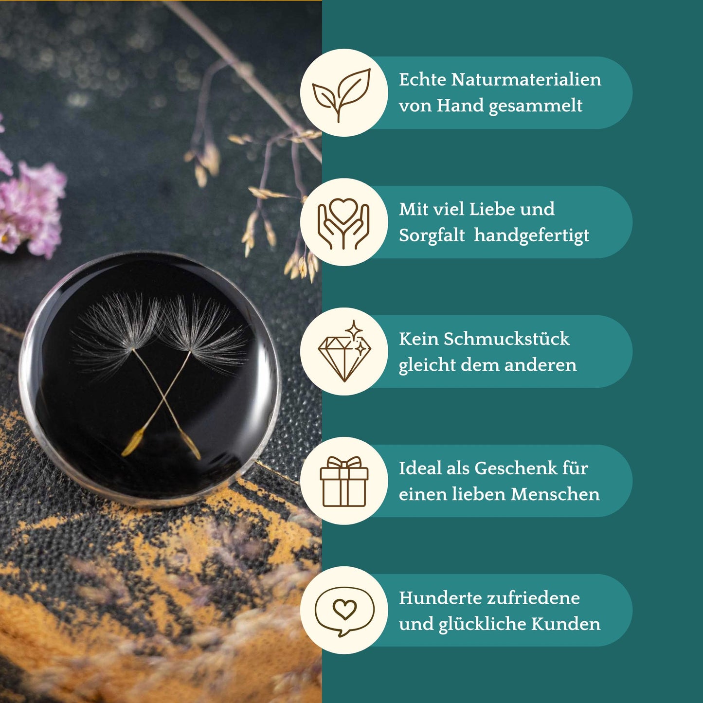 Wünsch dir was - Brosche mit zwei Pusteblumen Samen, Edelstahl silberfarben