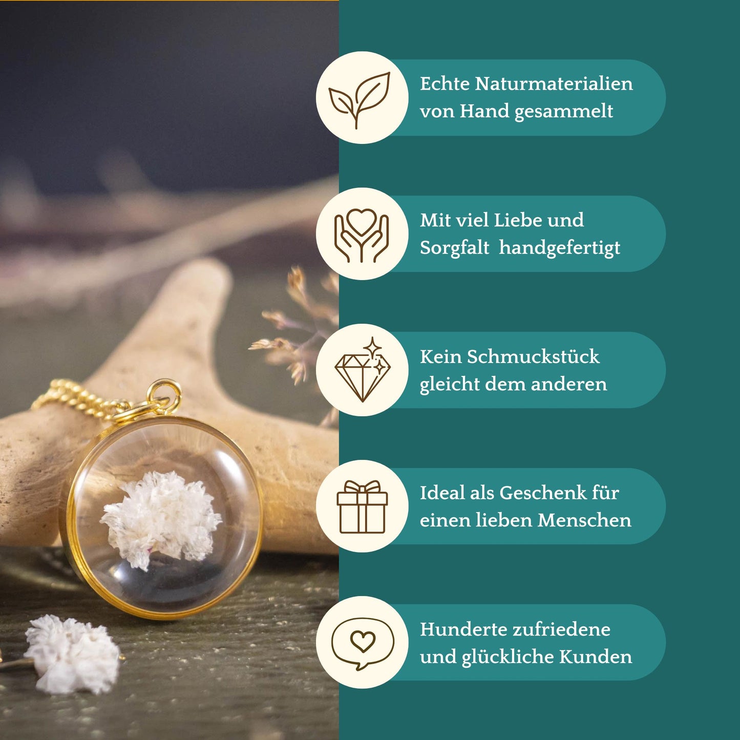 Schöner Anhänger mit Schleierkraut Blüte, Edelstahl goldfarben