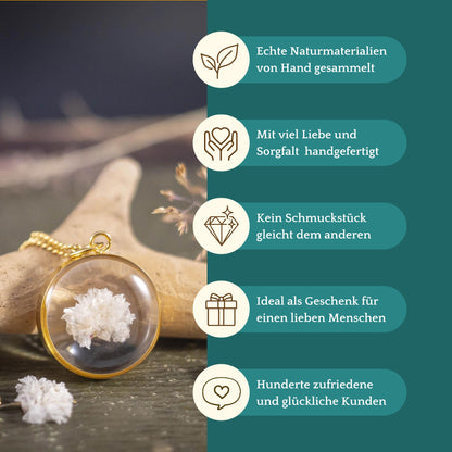 Schöner Anhänger mit Schleierkraut Blüte, Edelstahl goldfarben