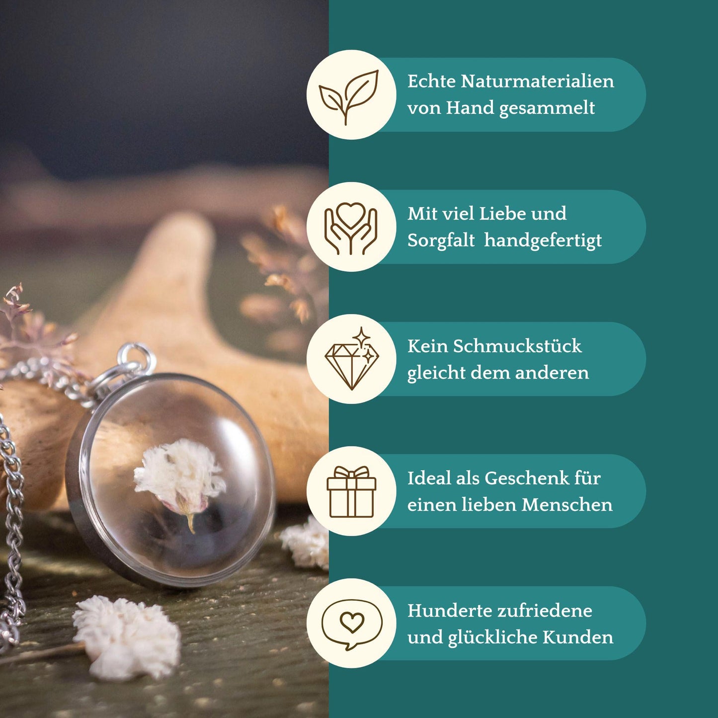 Schöner Anhänger mit Schleierkraut Blüte, Edelstahl silberfarben