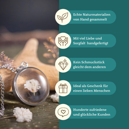 Schöner Anhänger mit Schleierkraut Blüte, Edelstahl silberfarben