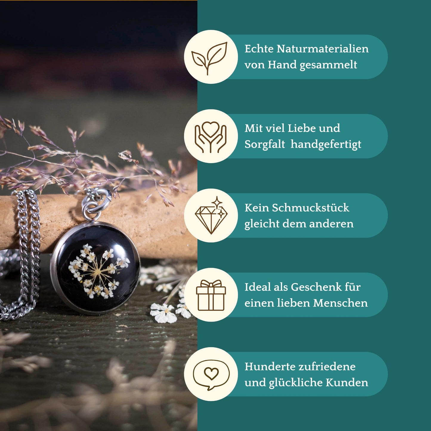 SET Anhänger + Ohrstecker mit Wilde Möhre Blüten, Edelstahl silberfarben