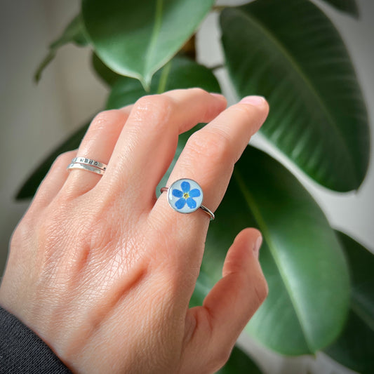Vergissmeinnicht Ring, Edelstahl silberfarben