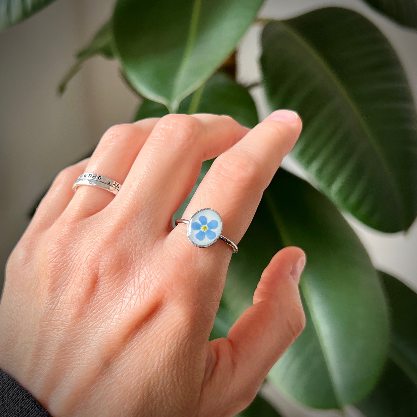 Vergissmeinnicht Ring, Edelstahl silberfarben