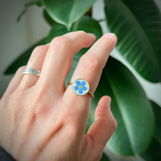 Vergissmeinnicht Ring, Edelstahl goldfarben