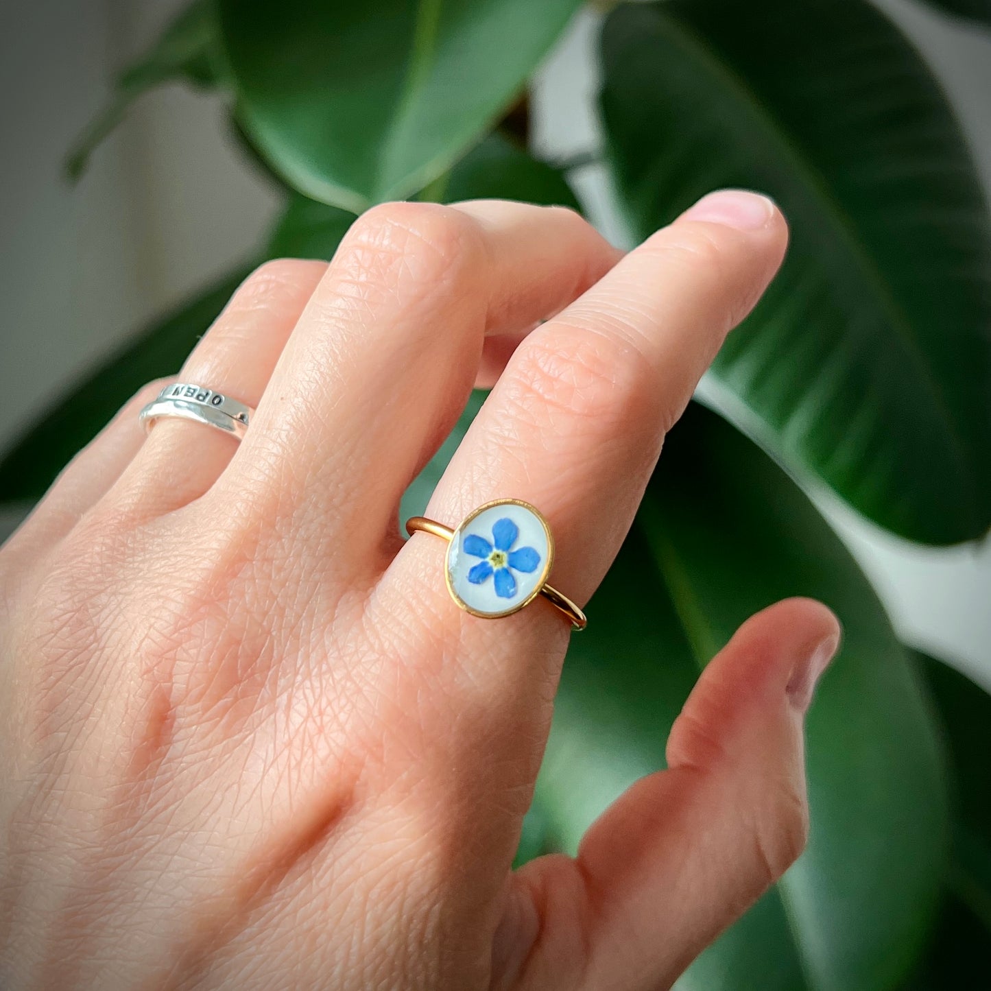 Vergissmeinnicht Ring, Edelstahl goldfarben