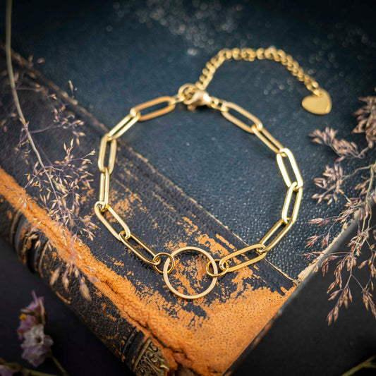 Süßes Armband mit Kreis, Schutzsymbol, Edelstahl goldfarben