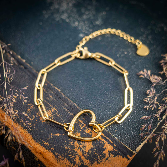 Süßes Armband mit Herz, Symbol für Liebe & Freundschaft, Edelstahl goldfarben