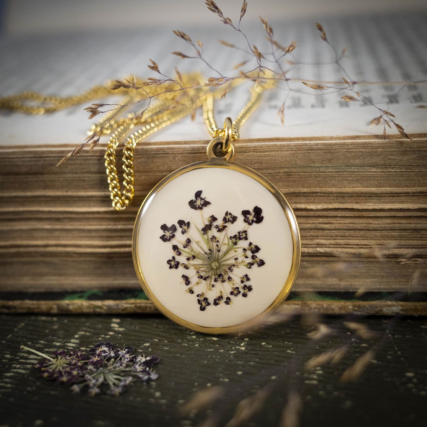 Wilde Möhre Medaillon creme, Edelstahl goldfarben