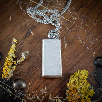 Waldleuchten - Anhänger mit gelber Flechte, rechteckig versilbert