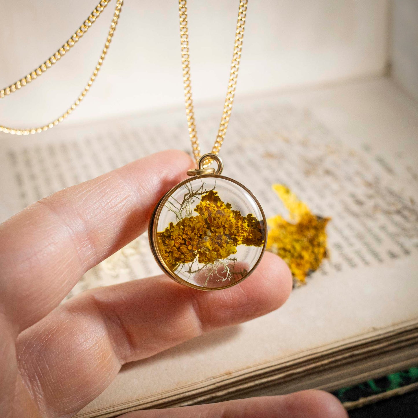 Schätze des Waldes - Anhänger mit Flechte, rund 24k vergoldet, #3