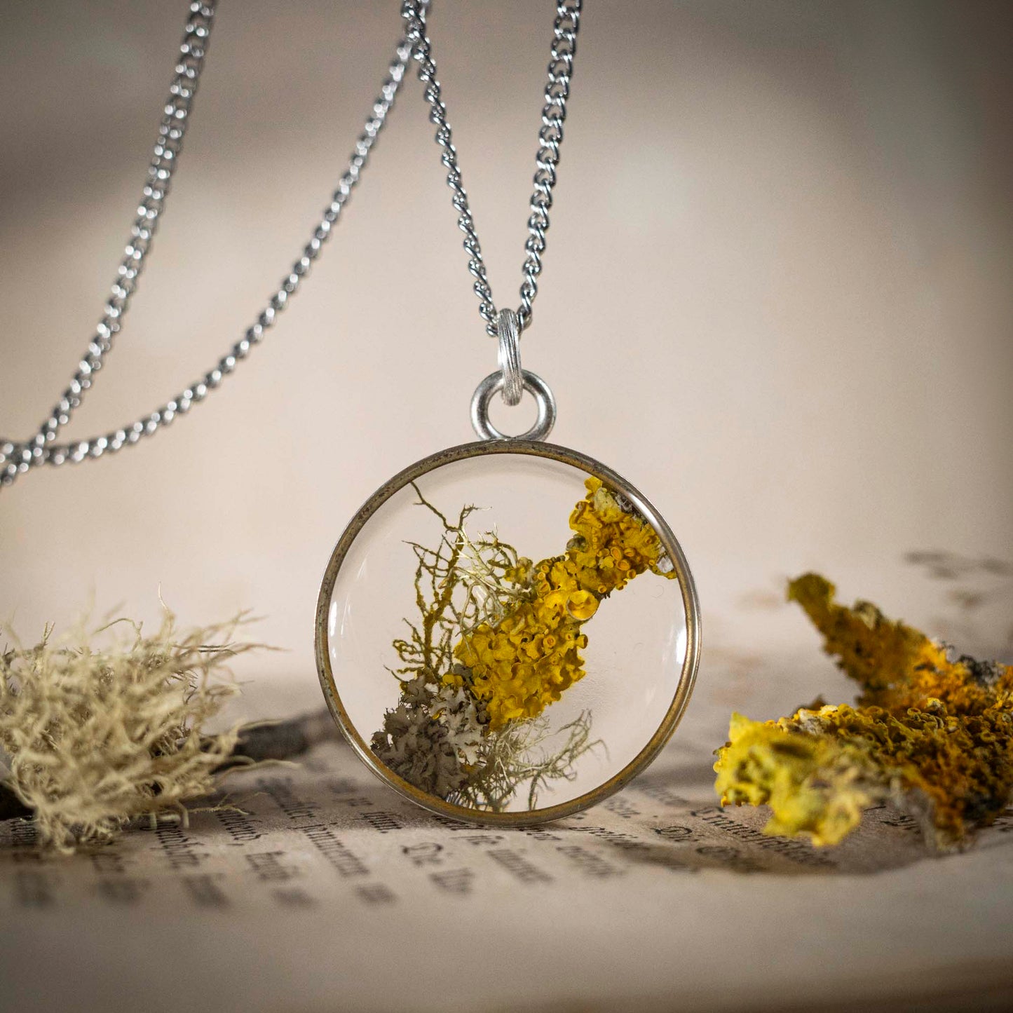 Schätze des Waldes - Anhänger mit Flechte, rund versilbert, #4