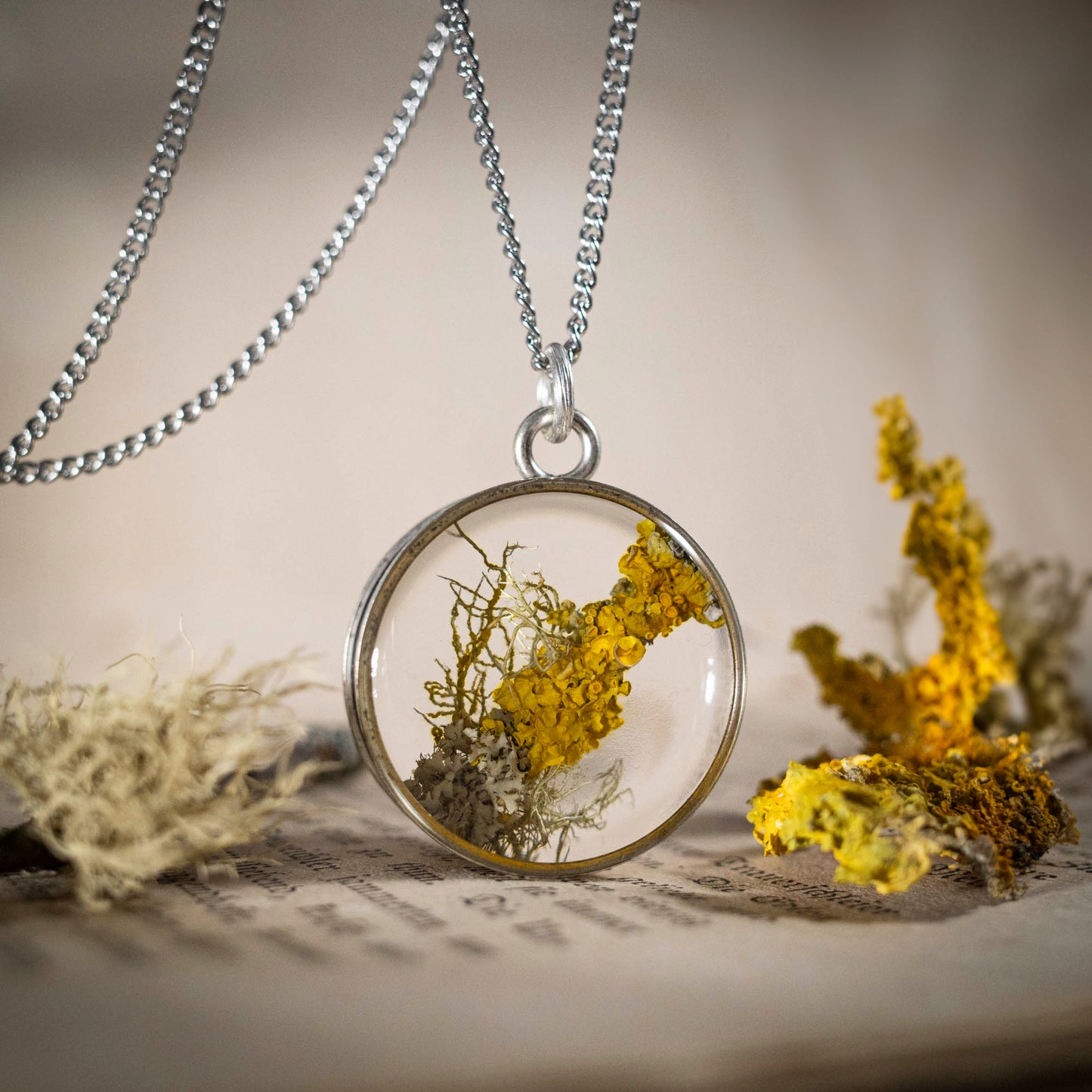 Schätze des Waldes - Anhänger mit Flechte, rund versilbert, #4