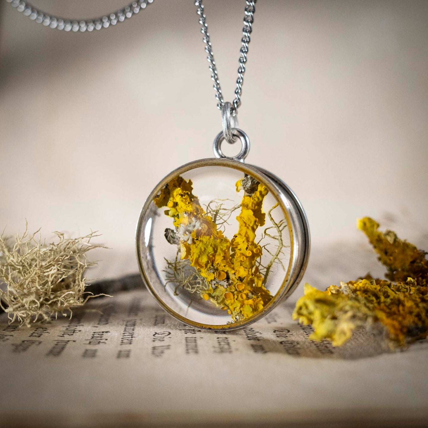 Schätze des Waldes - Anhänger mit Flechte, rund versilbert, #5