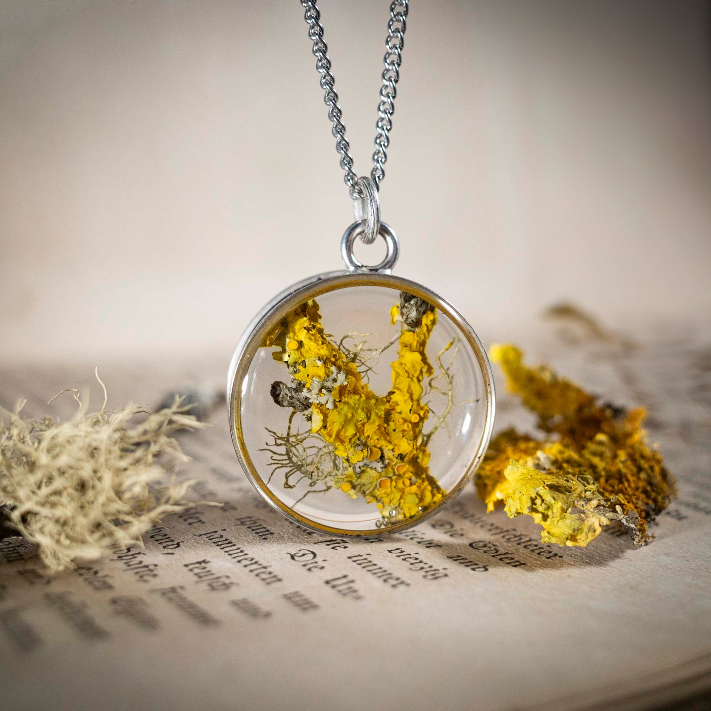 Schätze des Waldes - Anhänger mit Flechte, rund versilbert, #5