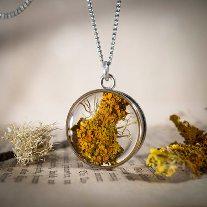 Schätze des Waldes - Anhänger mit Flechte, rund versilbert, #6