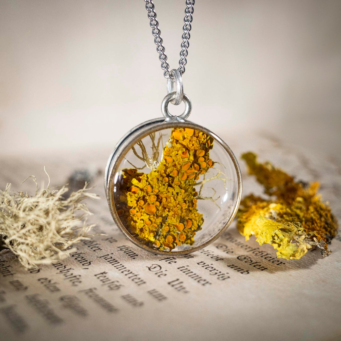 Schätze des Waldes - Anhänger mit Flechte, rund versilbert, #6