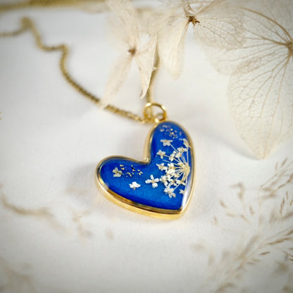Wilde Möhre Anhänger | Herz | Goldfarben | Blau