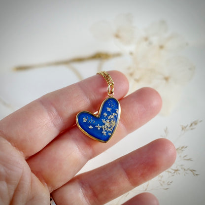 Wilde Möhre Anhänger | Herz | Goldfarben | Blau