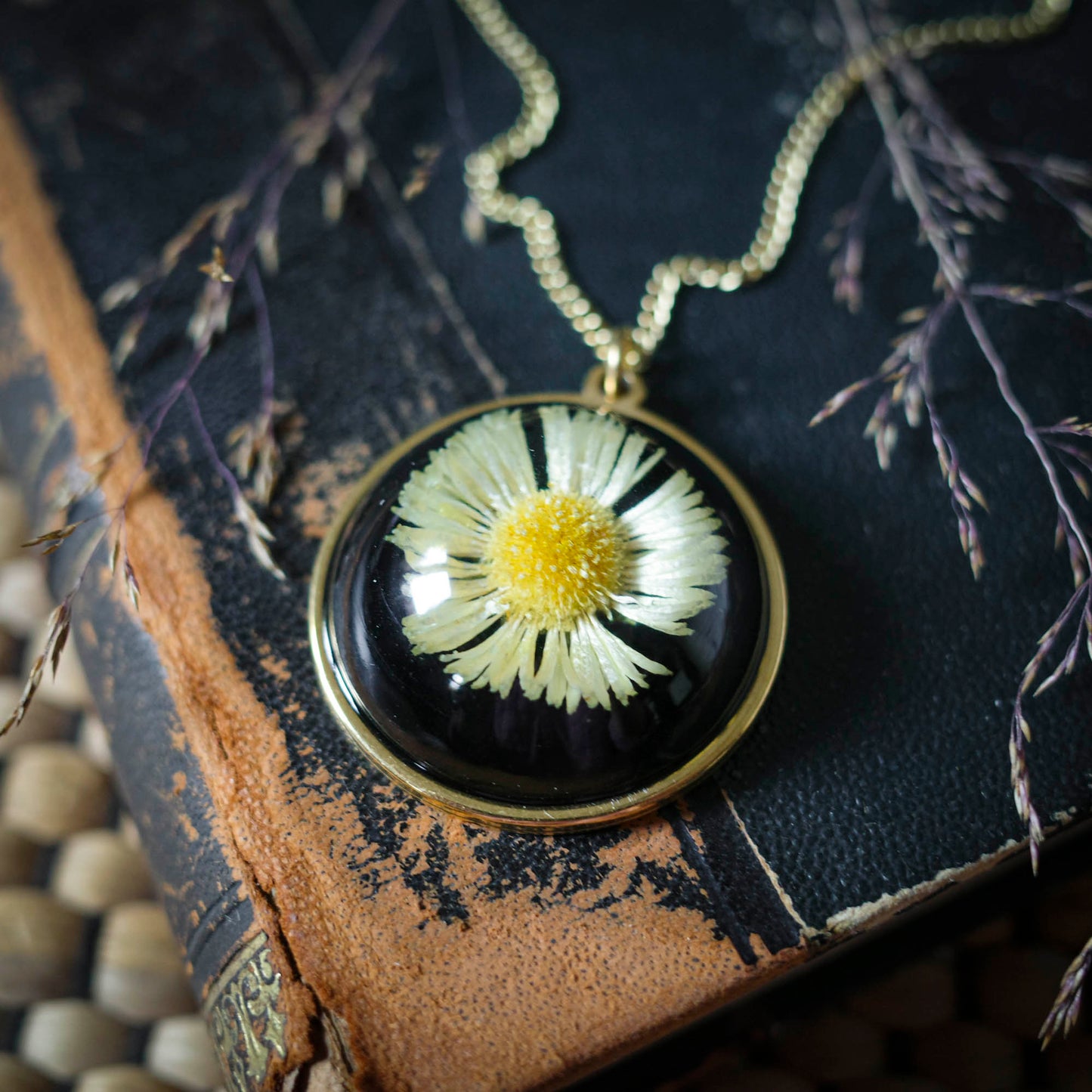 Gänseblümchen Medaillon | Rund 33mm | Goldfarben