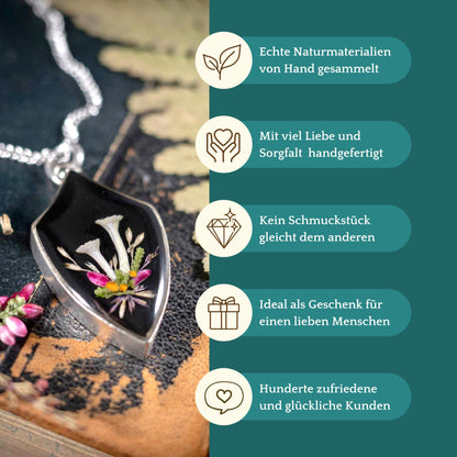 Feengarten - Anhänger mit Flechten, Heidekraut & Gräsern, versilbert